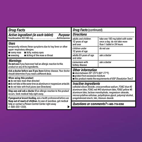 Alívio de Alergia o Dia Todo, Comprimidos de Cloridrato de Fexofenadina 180 mg, Antialérgico, Não Causa Sonolência, Alívio de 24 Horas, 150 Unidades - Amazon Basic Care