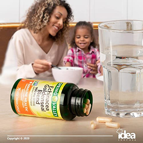 Idea Shop USA - Spring Valley Echinacea Goldenseal Blend – Suplemento Dietético, 900 mg, 75 Comprimidos | Vitaminas | Marca Spring Valley