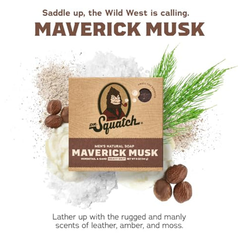 Sabonete em Barra para Homens – Pack de 5 Unidades Maverick Musk – Sabonete Natural para Homens – 5 Barras de Sabonete – Espume com as Fragrâncias Rústicas e Masculinas de Couro, Âmbar e Musgo - Dr. Squatch
