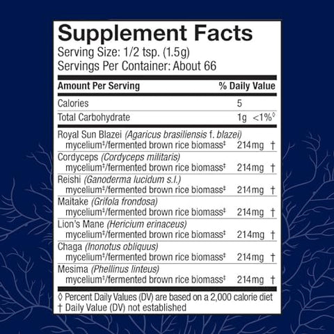 Stamets 7 Pó de Cogumelo – Mistura de 7 Espécies – Suplemento de Cogumelo para Suporte Imunológico com Royal Sun Blazei, Cordyceps, Reishi, Maitake, Lion’s Mane, Chaga – 100g - Host Defense
