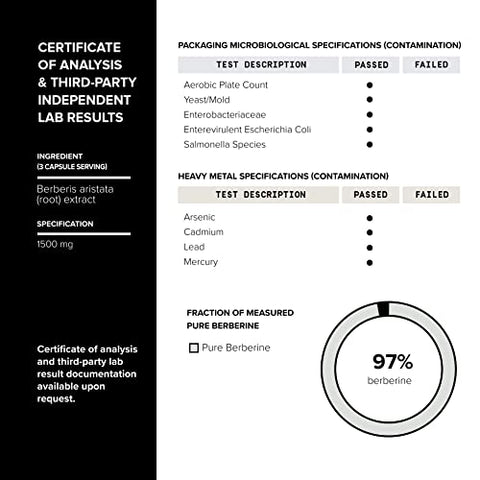 Ultra High Strength Berberine 1500mg do Himalaia – Suplemento de Berberina – 97%% Altamente Purificado e Bioacessível – Fórmula Concentrada HCL – 3 Cápsulas - Toniiq