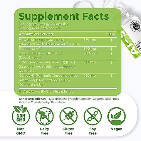 AI-5 – Suplemento Digestivo Herbal com CurcuWIN, Cúrcuma, Curcumina, Boswellia Serrata, Raiz de Gengibre | 100g - Intestinal Fortitude