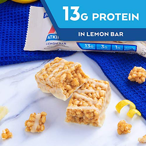 Barra de Snack de Limão Atkins, com Manteiga de Amêndoa Real, 1g de Açúcar, Sem Glúten, Rica em Fibras, Amigável para a Dieta Keto, 8 Unidades