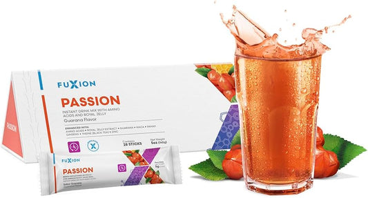 Kaxilu - Usoway – Kit de Produtos de Saúde, Bebida com Sabor de Guaraná Fuxion com Extrato de Ginseng e Maca (28 Sticks, Passion), 454g (Embalagem de 1)