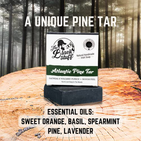 The Black Stuff - Sabonete Orgânico Natural – Pack com 3 Barras de Sabonete com Ingredientes Orgânicos e Óleos Essenciais – Artesanal, Perfumado para Homens – Sabonetes de Alcatrão de Pinheiro, Cedro Cítrico e Rum de Baía