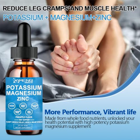 AMENQ hHEALTH - Potássio Magnésio Líquido Drops Aspartato de Magnésio Potássio com Bromelina, Vitamina B6 D3, Ashwagandha, Zinco Orgânico – Cãibras Musculares, Vascular