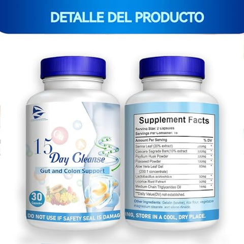 Generic - Limpieza de 15 Días – Pastillas para Limpiar el Colon y Apoyar el Intestino | Marca: 15 Day Cleanse Gut Support