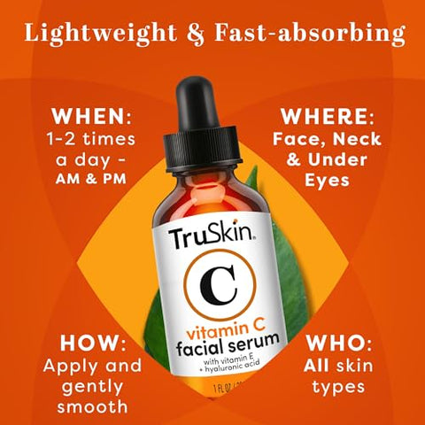 TruSkin Naturals - TruSkin Serum Facial Vitamina C – Anti-Envelhecimento com Ácido Hialurônico e Vitamina E | 30ml