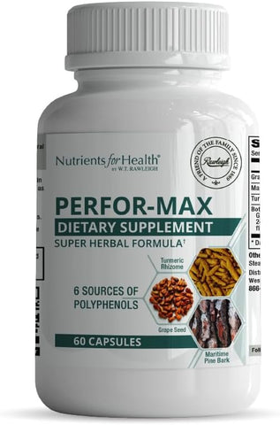 Perfor-Max: 60 Cápsulas – Fórmula Herbal Super Poderosa com 6 Fontes de Polifenóis | Produto de Saúde e Bem-Estar - Rawleigh