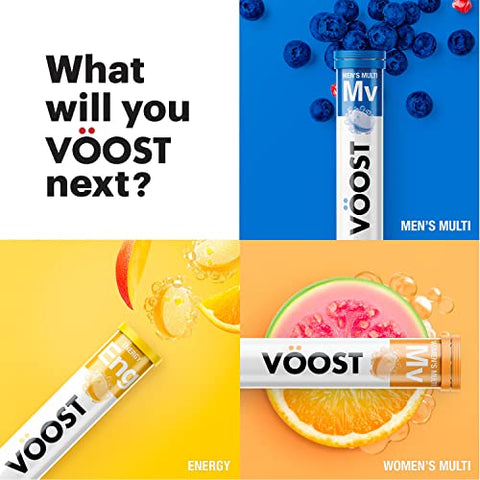 Tablete de Hidratação e Eletrólitos, Vitaminas do Complexo B, Suplemento Diário de Vitaminas, Tablete Efervescente para Bebida, Sem Açúcar Baixa Caloria, Sabor Ponche de Frutas, 40 Unidades - Voost