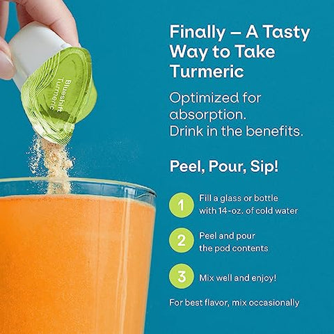 Turmeric Curcumin Drink Mix | Suporte para Articulações, Digestão e Metabolismo | Sem Açúcar, Alta Absorção | Amigo do Keto, Vegano, Sem Glúten (14 Pacotes) - Blueshift