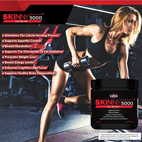 Skinny 5000 – Perda de Gordura – Controle de Apetite – Energia Suave sem Jitter – Foco – 60 Cápsulas - Saba