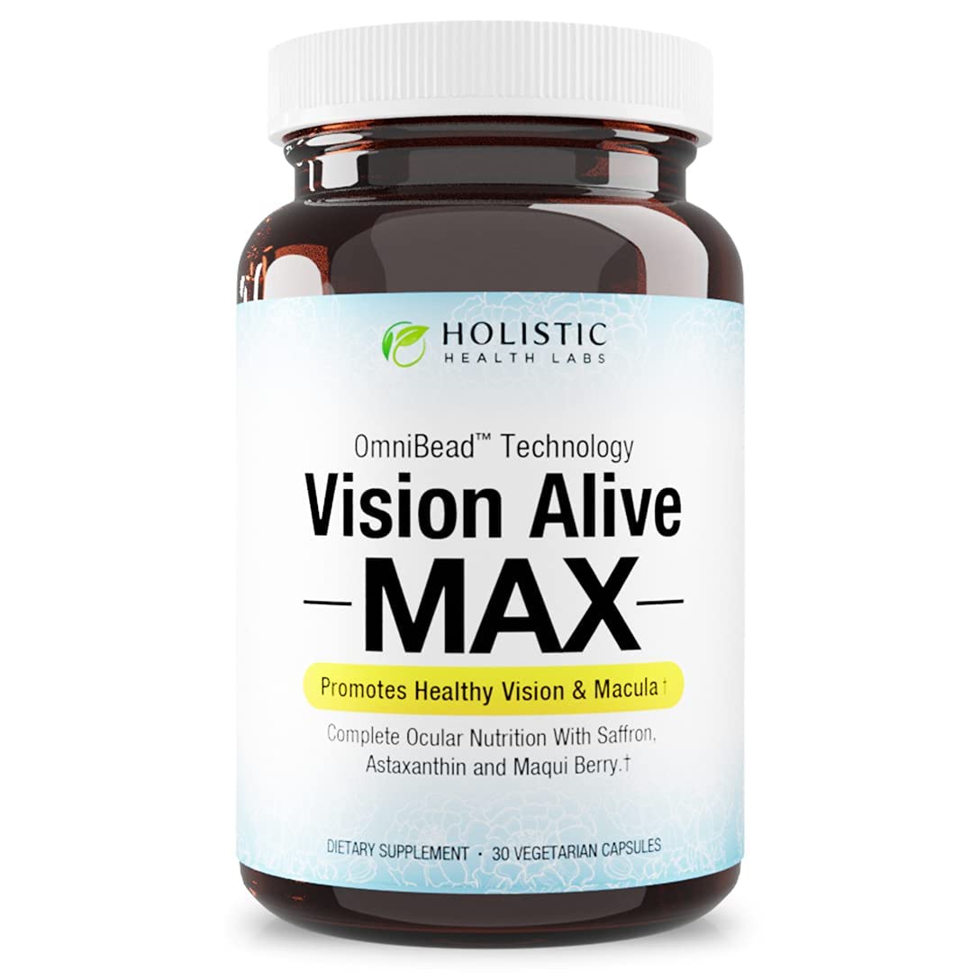Holistic Health Labs - Visão Viva Max com 8 Ingredientes Naturais Lutemax® 2020, Mirtilos, Mirtilos Azuis, c3g de Groselha Negra, Maqui Berry, Açafrão e Astaxantina (30 Unidades)