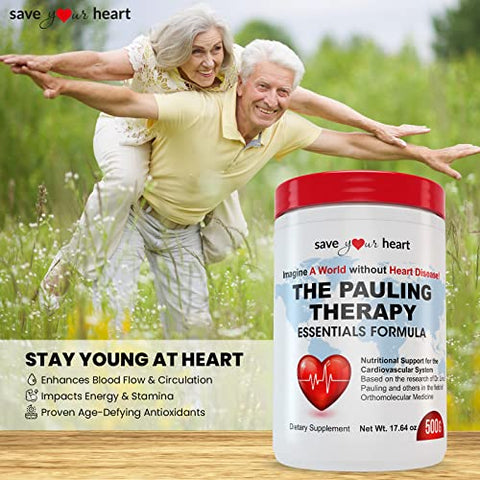 SAVE YOUR HEART - Cardio Health Powder Supplement – Fórmula Essencial da Terapia Pauling (FETP) com Vitamina C, B-12, L-Lisina, L-Arginina, Magnésio, Zinco – 100g