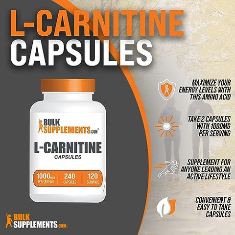 Suplemento de L-Carnitina 1000mg em Cápsulas – BulkSupplements.com, 240 Cápsulas (Embalagem de 1)