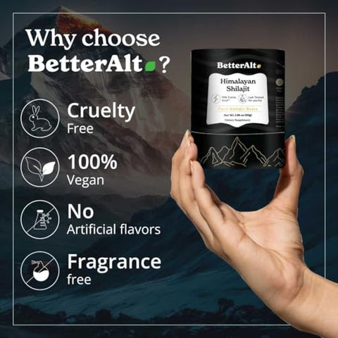 Better Alt - Shilajit Resina Pura do Himalaia – Alta Potência Grau Ouro para Homens – 100g