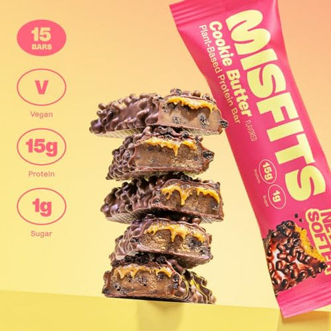 Barras de Proteína Vegana, Manteiga de Cookie – Receita Atualizada | Baseada em Plantas, Baixo Teor de Açúcar | Misfits - Misfits