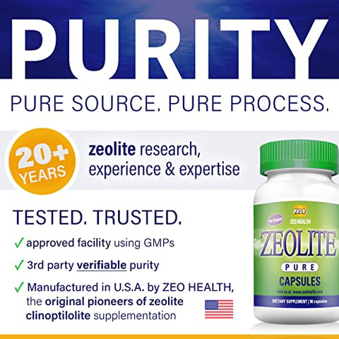 Zeo Health - Zeolite Pure Capsules | Detox de Zeolite, Extra Forte | Limpeza Completa do Corpo para Mulheres, Homens | Pó de Clinoptilolita Orgânica Ativada, Grau Alimentício 94%%, 90 Cápsulas (81g), 6