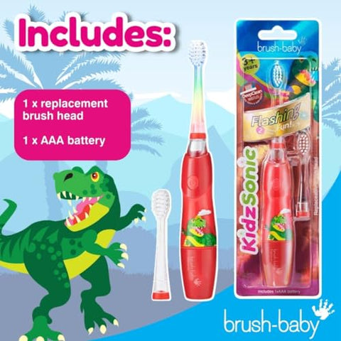Escova de Dentes Elétrica Infantil brush-baby KidzSonic para Crianças de 3 Anos – Luzes de Discoteca, Vibração Suave e Temporizador Inteligente Proporcionam uma Experiência Divertida de Escovação – 2 Cabeças de Escova
