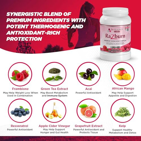 BioSource Labs - Razburn – Pílulas Termogênicas Premium com Ingredientes Premium, Cafeína, 60g