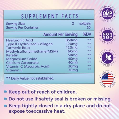 Johiear - Suplemento de Ácido Hialurônico 850mg em Cápsulas de Alta Bioacessibilidade para Hidratação da Pele, Lubrificação das Articulações, Saúde Ocular e Capilar