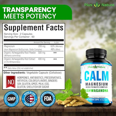 PIUS NATURE - Calm – Magnésio Glicinato com Extrato de Raiz de Ashwagandha | 100g