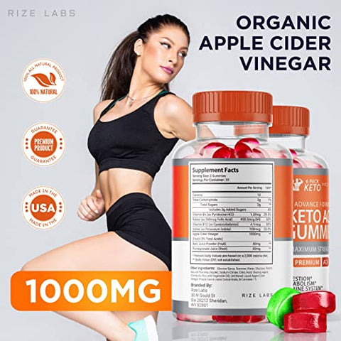 rize labs - (2 Pacotes) 6 Pacotes de Gomas de ACV Keto Advanced Formula 6 Pacotes de Gomas Keto 6 Pacotes de Gomas de ACV Keto (120 Gomas)