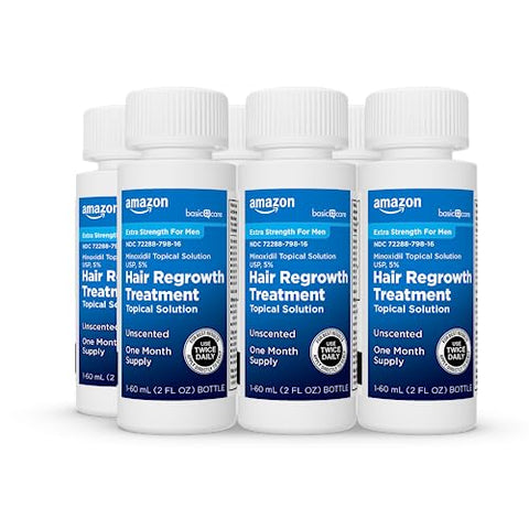 Minoxidil Solução Tópica 5% Tratamento Extra Forte para Crescimento Capilar Masculino 6 Meses Sem Fragrância 60 ml Pacote com 6 - Amazon Basic Care