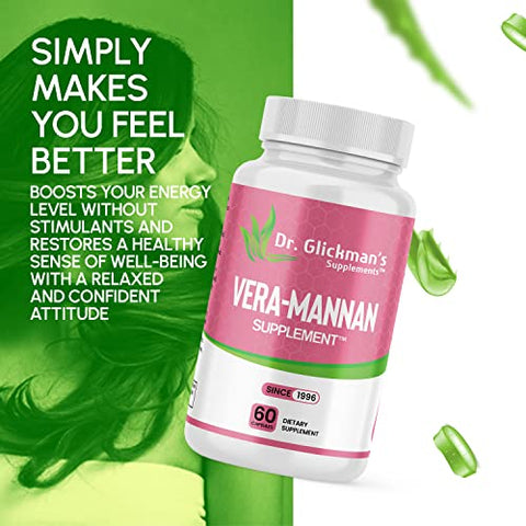 Dr. Glickman’s Supplements - Vera-mannan Aloe Vera – Suplemento de Aloe Vera, 1 Frasco, 60 Cápsulas
