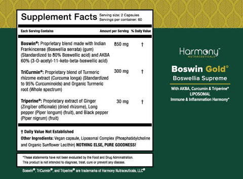 Boswin Gold Liposomal – Máxima Potência e Bioatividade Clínica do Dr. Gumman Sinergizada com Cúrcuma – 60g - Harmony Nutraceuticals