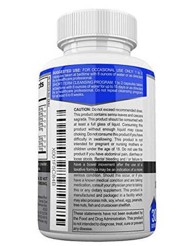 Desintoxicação do Cólon por 15 Dias com Ervas de Força Extra, Senna é um Laxante Natural de Ação Rápida para Alívio da Constipação – Limpeza Completa do Corpo – 30 Cápsulas - Eternal Zen