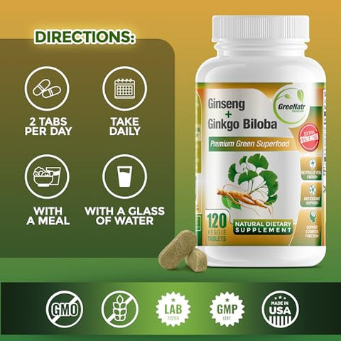 GreeNatr - Ginkgo Biloba: Melhore sua memória e concentração com o poderoso extrato de Ginkgo Biloba – 60 cápsulas de 500mg