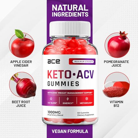Indelo - Ace Keto ACV Gummies – Fórmula Avançada Ace Keto Plus ACV Gummies Vinagre de Maçã Ace ACV, Gerenciamento de Peso, Suplemento Dietético Avaliações Homens Mulheres (60 Gummies)