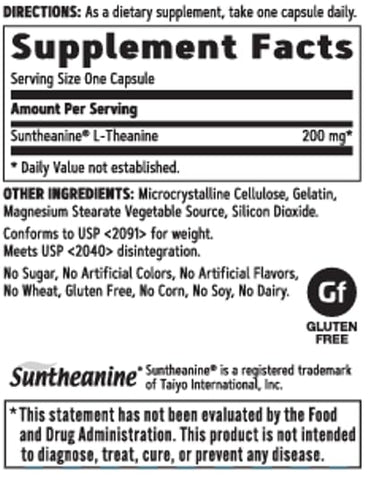 L-Theanine 200mg – 60 Cápsulas (60 Porções) – Aumente a Calma e o Foco - GNC