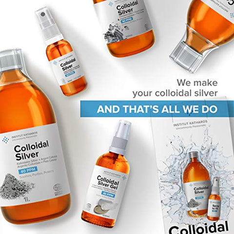Institut Katharos - Premium Prata Coloidal 40ppm 1000ml ● Fórmula de Concentração Ótima, Partículas Menores, Melhores Resultados ● Certificado Laboratorial ● Prata Líquida Fabricada na UE ● Frasco Spray Grátis