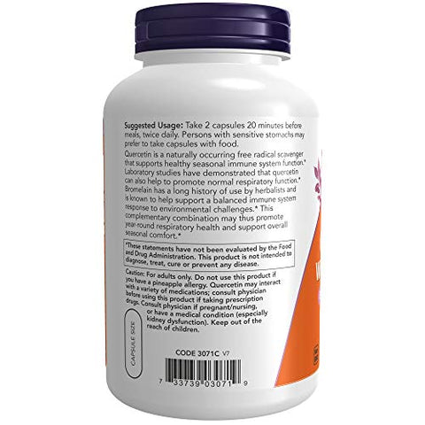 Quercetina com Bromelina, 240 Cápsulas Vegetais (2 Pacotes) – 100% Natural e Potente - NOW Foods