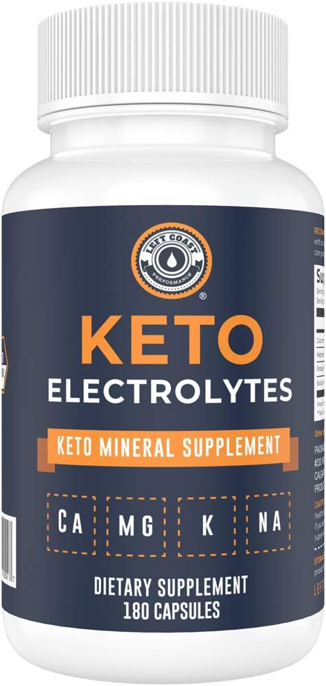 Left Coast Performance - Suplemento Keto de Eletrólitos, 180 Cápsulas. Pílulas de Eletrólitos para Dieta Cetogênica. Magnésio, Potássio, Sódio, Cálcio. Comprimidos de Eletrólitos Keto para Suporte de Hidratação* por Left