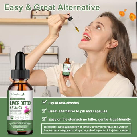 Mulittea - (2 Unidades) Gotas Líquidas para Saúde do Fígado – Suporte para Limpeza e Desintoxicação do Fígado