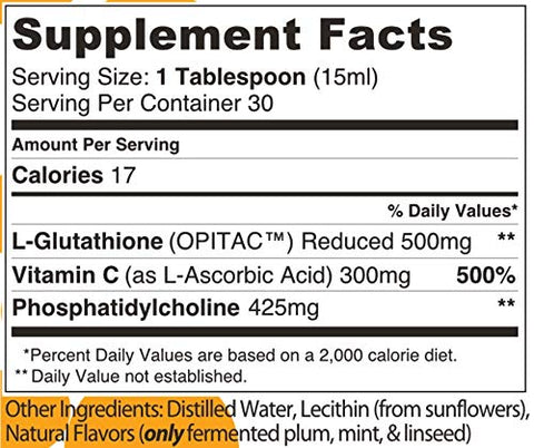 Lipo Naturals - Complexo Líquido de Glutationa Lipossomal (30 Doses) – Fórmula Natural para Imunidade, Saúde do Fígado e Suporte Anti-Envelhecimento com Vitamina C – Vegano, Livre de China (443ml)