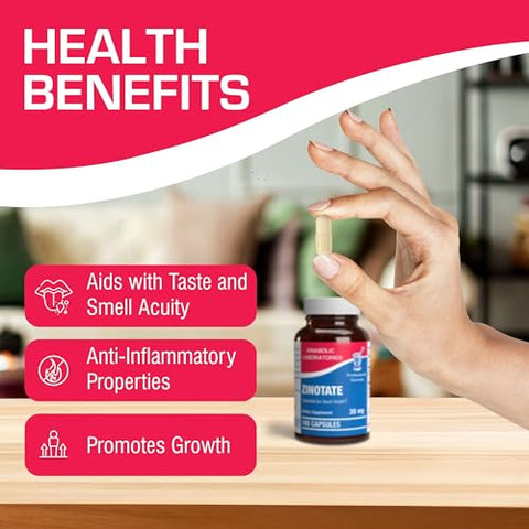 Anabolic Laboratories - Zinotate Zinc 30mg – 100 Cápsulas para Crescimento, Sentidos, Osso e Saúde Imunológica – Suplemento de Zinco para Homens e Mulheres