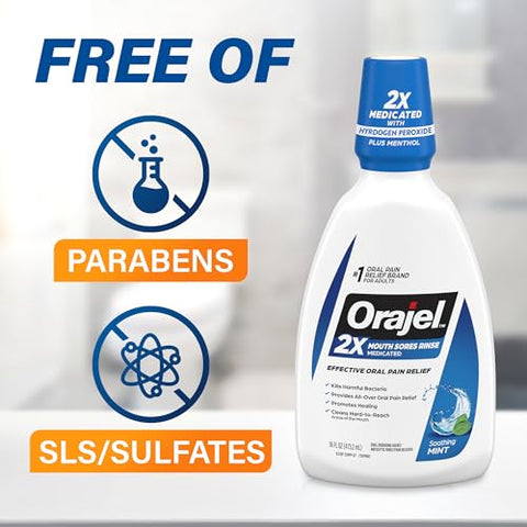 Enxaguante Bucal para Feridas na Boca 473ml, Sabor Menta Suave, Alívio da Dor, Estimula a Cicatrização, Kit com 3 Unidades - Orajel