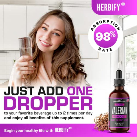 HERBIFY - Raiz de Valeriana – Suplemento Natural de Raiz de Valeriana – Tintura de Raiz de Valeriana – Suporte ao Sistema Nervoso – Vegano, Orgânico, 60 ml