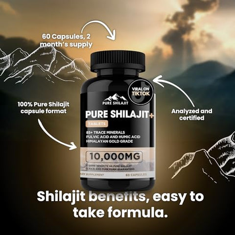 Pure Shilajit - Cápsulas Orgânicas de Máxima Potência com Minerais Traços para Energia – Marca: Maximum Potency