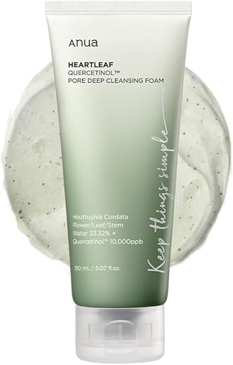 Heartleaf Quercetinol Espuma de Limpeza Profunda dos Poros, Limpeza Facial, para Dupla Limpeza, BHA, Ácido Hialurônico, Glicerina, Limpador Facial, Removedor de Cravos, Cuidados com a Pele Coreana - ANUA