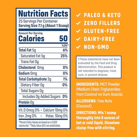 Suplemento em Pó de Óleo MCT NativePath – Pó de MCT sem Sabor com C8 MCTs Amigáveis ao Keto. Livre de Laticínios, Glúten e GMOs, 25 Porções