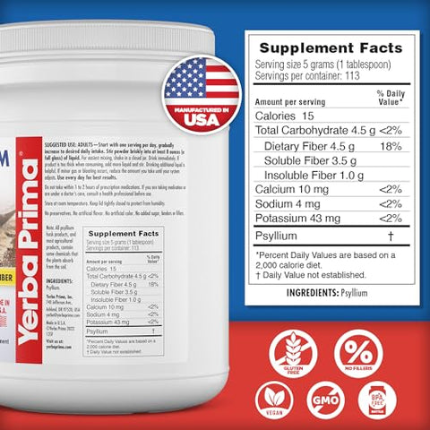 Fibra de Casca de Psyllium Integral 567g (Pacote com 2) – Vegano, Sem Glúten, Não-OGM - Yerba Prima
