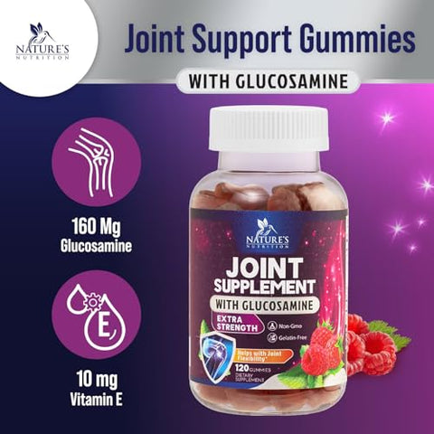 Nature's Nutrition - Gomas Nature’s Joint Support Glucosamina + Vitamina E – Suporte Articular para Desconforto Ocasional nas Costas e Joelhos
