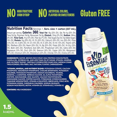 BOOST - Boost Kid Essentials 1.5 com Fibra, Sabor Baunilha, 240 ml (Pacote com 24 unidades)