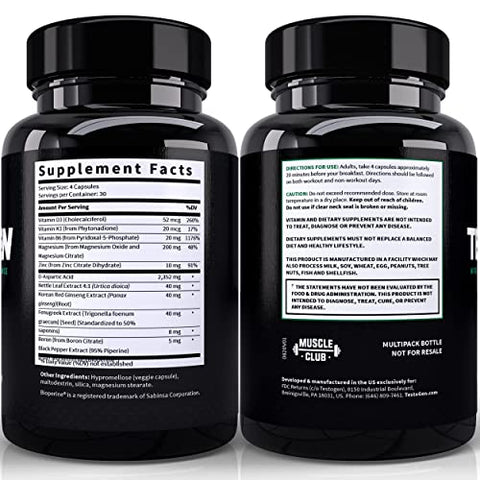 Suplemento Natural para Níveis de Testosterona em Homens – Fórmula Herbal de Aumento Masculino com Magnésio, Zinco, Feno-Grego, Ginseng Vermelho e Mais para Resistência – 1 Mês de Fornecimento - TestoGen