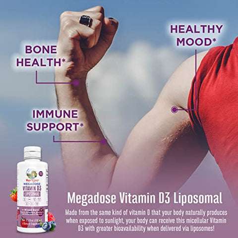 Vitamina D | Suprimento de 45 Dias | Sem Açúcar | Suporte Imunológico Líquido de Vitamina D Lipossomal para Adultos | VIT D3 | Vegano | Sem Glúten | Não-OGM | 45 Porções - MaryRuth Organics